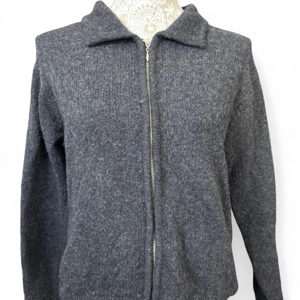 Lambs Wool Grey Zip Up Sweater Size Medium Cozy Basic Fall Winter Vintage - Picture 2 of 6